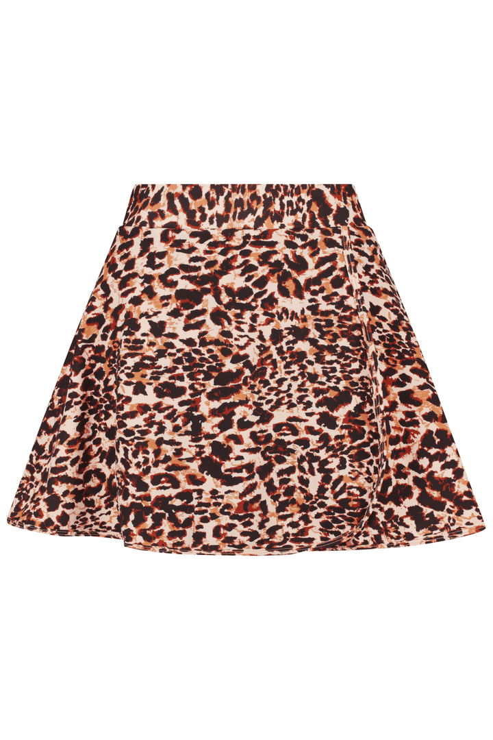 Ghost mannequin image of leopard high-waisted swim skirt